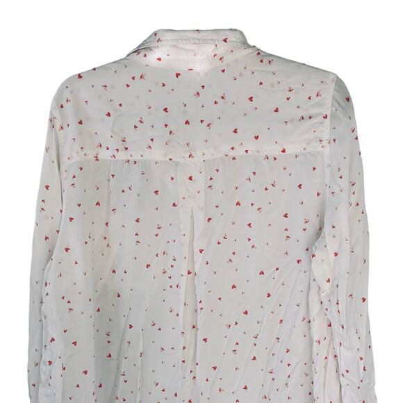 Beach Lunch Lounge Heart Print Blouse 1X White Top Long Sleeve Convertible - Picture 7 of 10